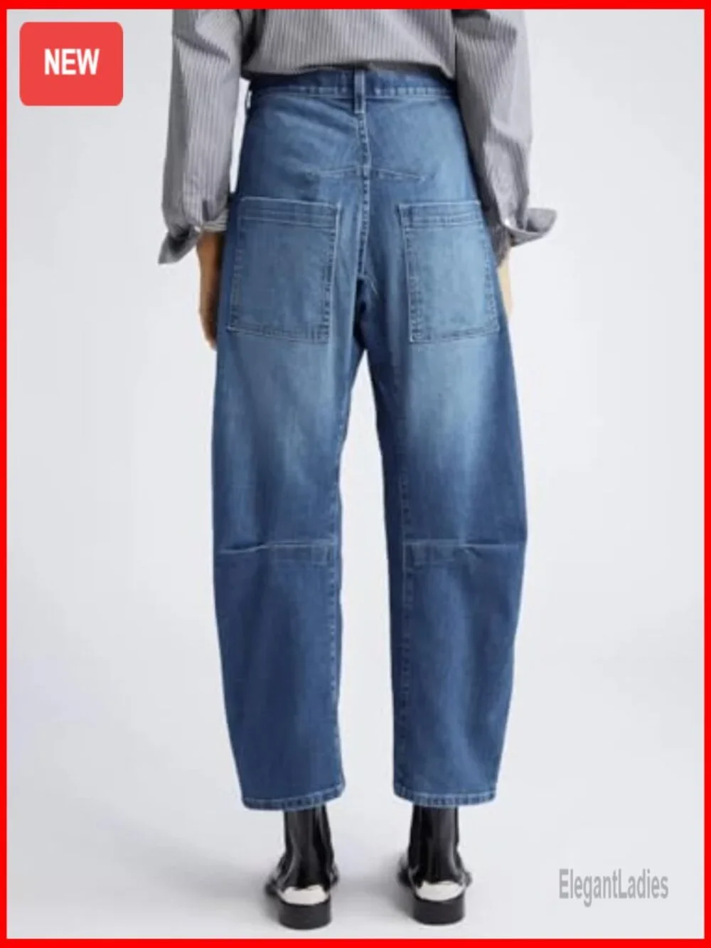 High Waisted Wide Leg Barrel Jeans Vintage Denim Pants with Patch Pockets - Picture 2 of 7